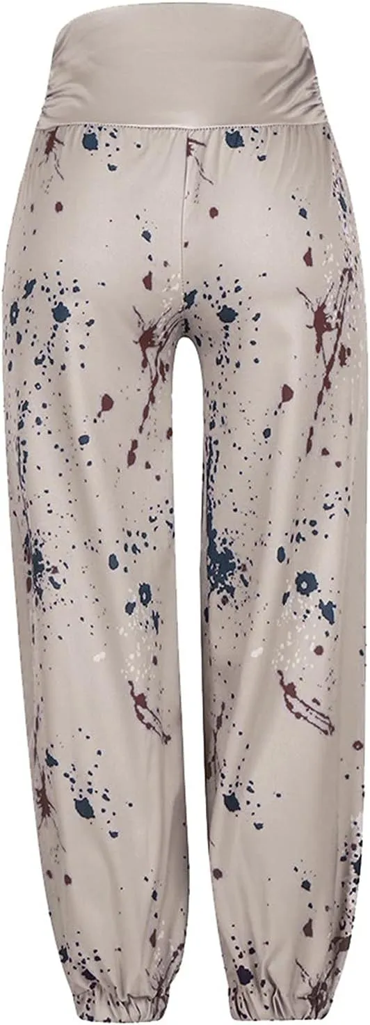 YOLAI Women Tie-dye Printed Trousers Palazzo Yoga High Elastic Waist Pants Band Loose Casual Pants