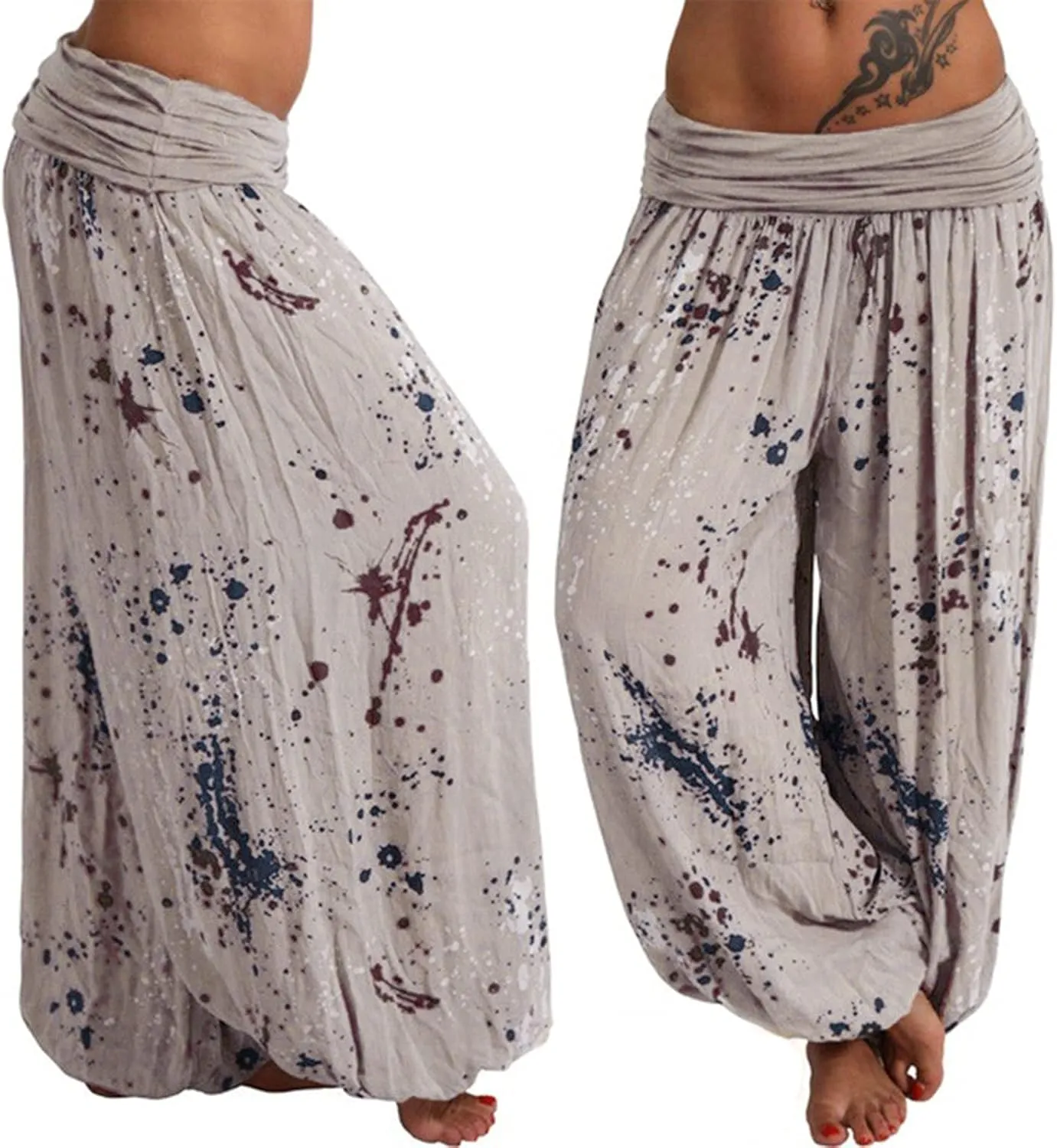 YOLAI Women Tie-dye Printed Trousers Palazzo Yoga High Elastic Waist Pants Band Loose Casual Pants