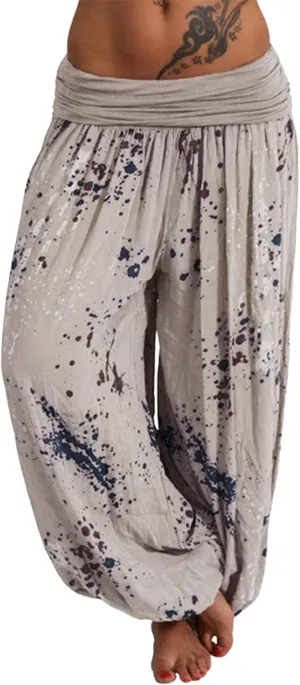 YOLAI Women Tie-dye Printed Trousers Palazzo Yoga High Elastic Waist Pants Band Loose Casual Pants