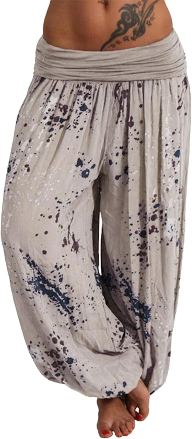 YOLAI Women Tie-dye Printed Trousers Palazzo Yoga High Elastic Waist Pants Band Loose Casual Pants