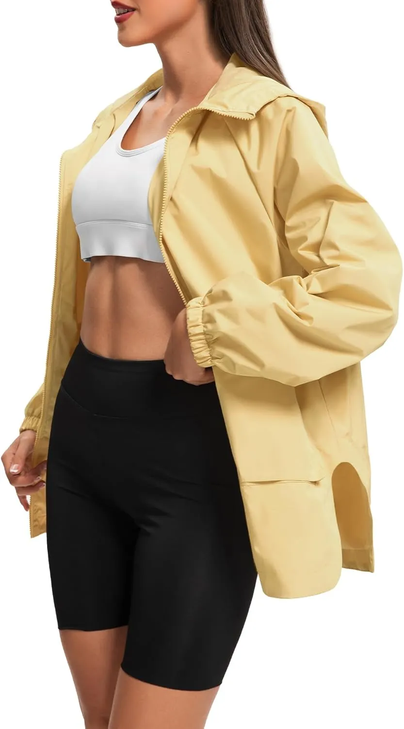 Zando Rain Jacket for Women Waterproof Lightweight Raincoat with Hood Packable Windbreaker with Pockets for Outdoor