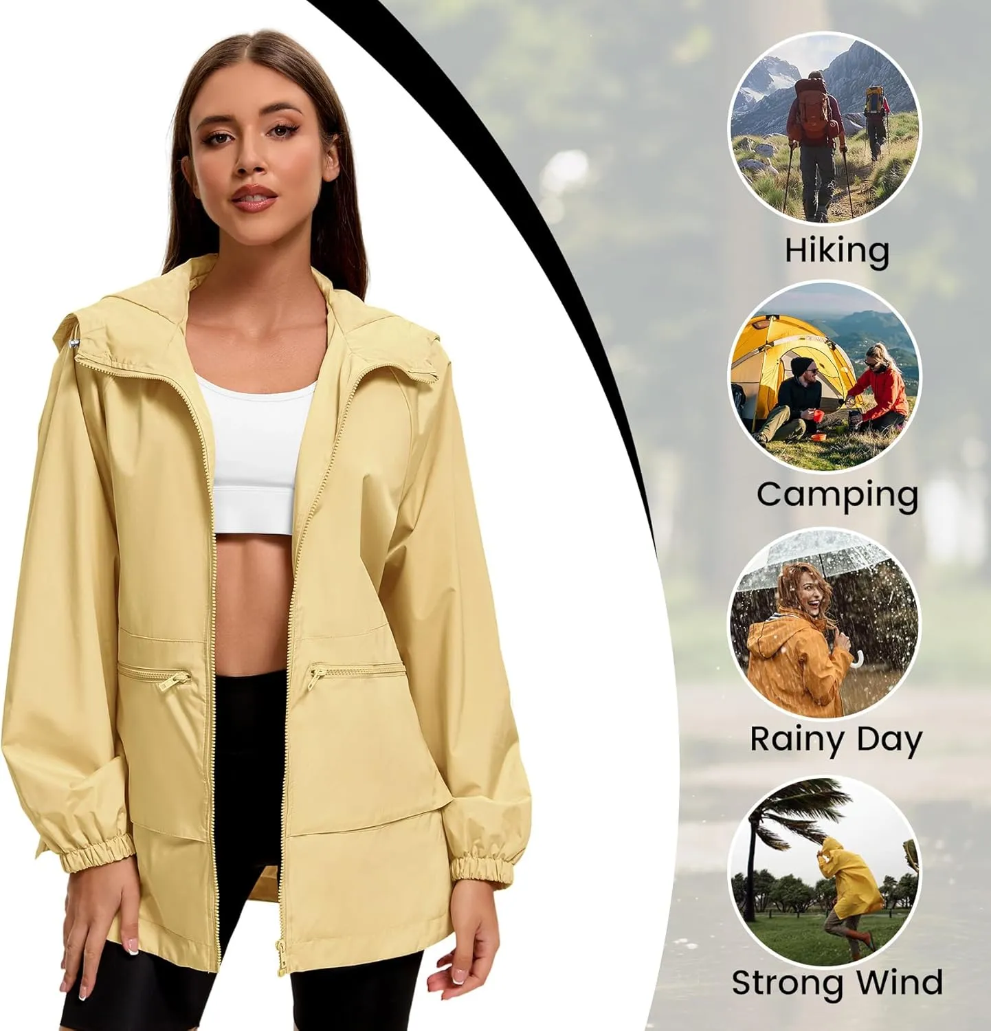 Zando Rain Jacket for Women Waterproof Lightweight Raincoat with Hood Packable Windbreaker with Pockets for Outdoor