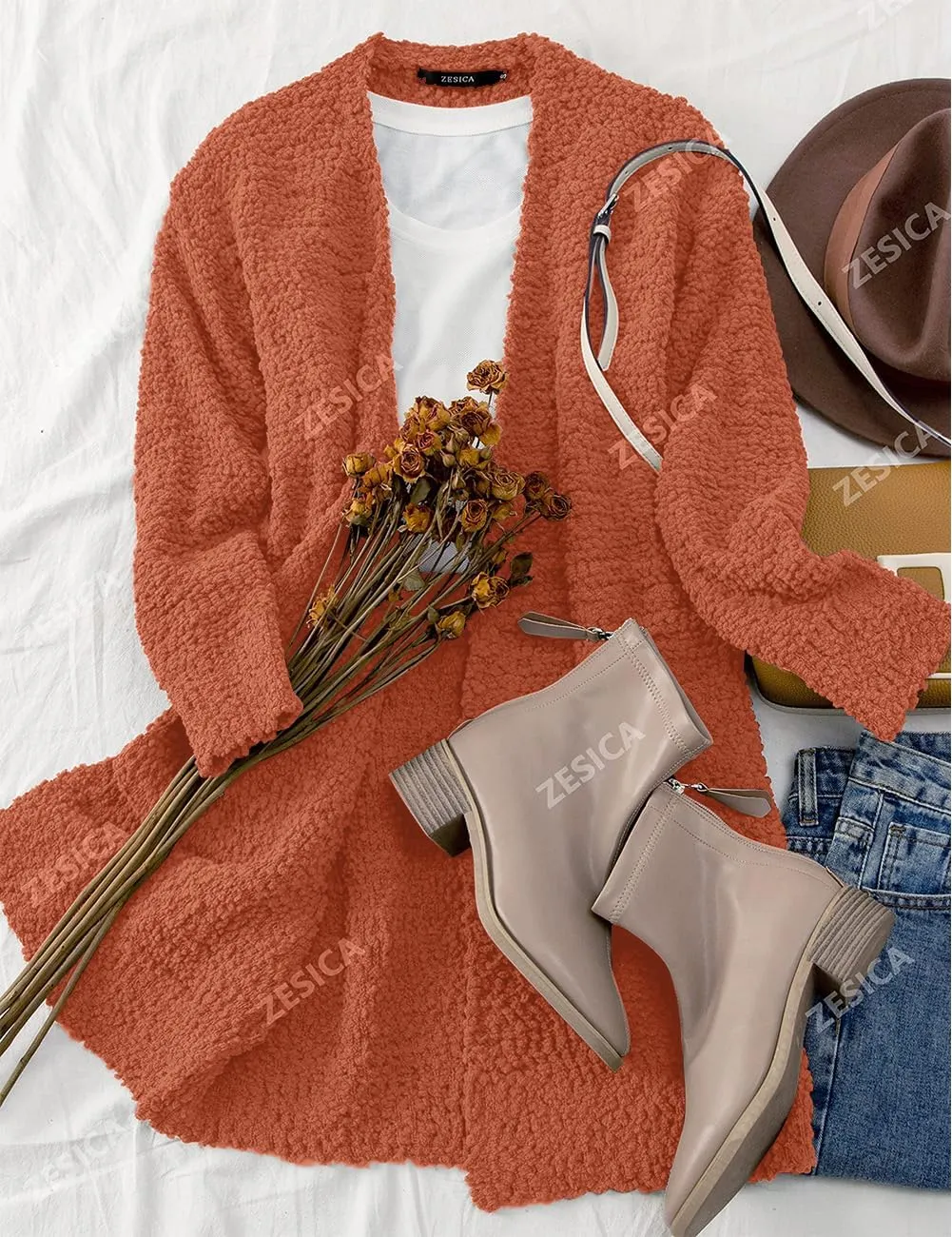ZESICA Women's Fall Casual Long Sleeve Open Front Soft Chunky Knit Sweater Cardigan Outerwear