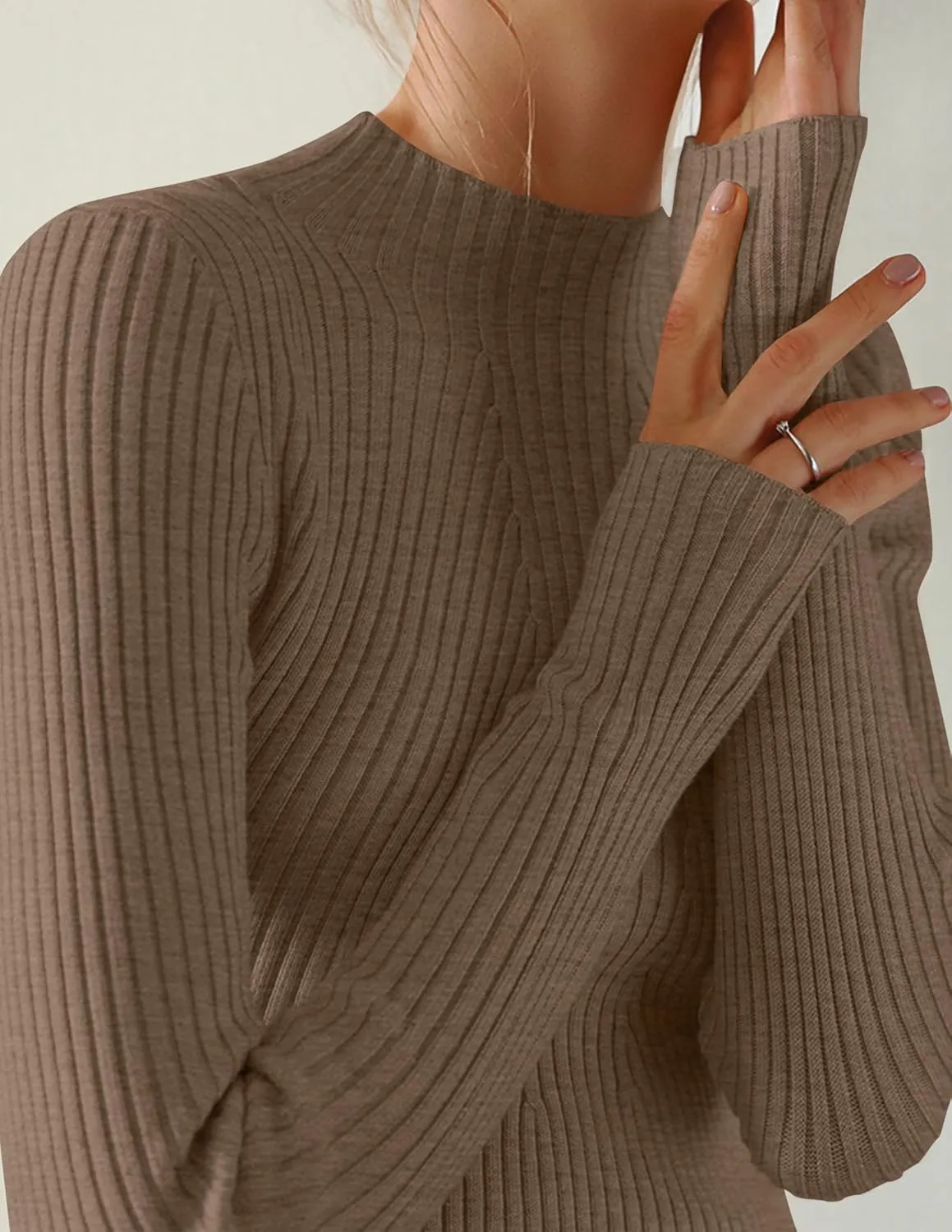 ZESICA Women's Fall Long Sleeve Turtleneck T Shirt Ribbed Knit Sweater Slim Fit Basic Casual Tee Tops