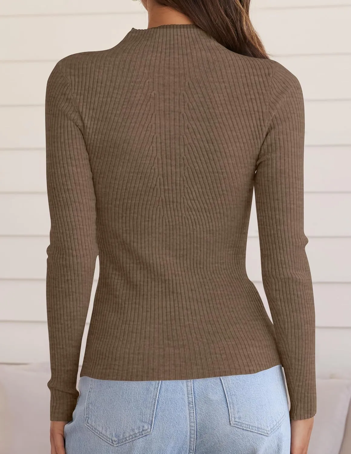 ZESICA Women's Fall Long Sleeve Turtleneck T Shirt Ribbed Knit Sweater Slim Fit Basic Casual Tee Tops