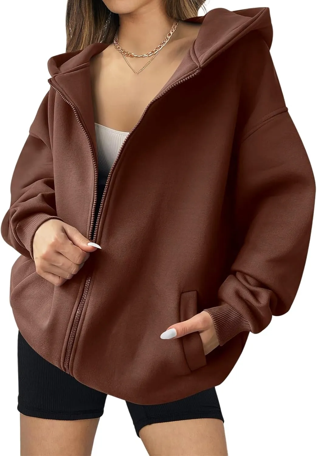 Zip Up Hoodies Women Oversized Sweatshirts Casual Long Sleeve Jackets Workout Y2K Outfits Fall Coats with Pockets