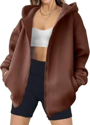 Zip Up Hoodies Women Oversized Sweatshirts Casual Long Sleeve Jackets Workout Y2K Outfits Fall Coats with Pockets