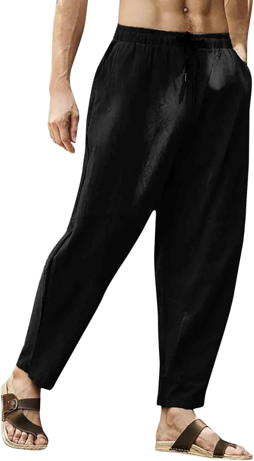 ZYXTIM Men's Casual Harem Pants Plus Size Elastic Waist Tapered Leg Plain Loose Summer Beach Trousers Low Rise Hippie Bottoms