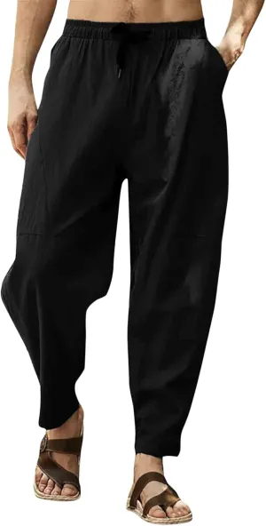 ZYXTIM Men's Casual Harem Pants Plus Size Elastic Waist Tapered Leg Plain Loose Summer Beach Trousers Low Rise Hippie Bottoms