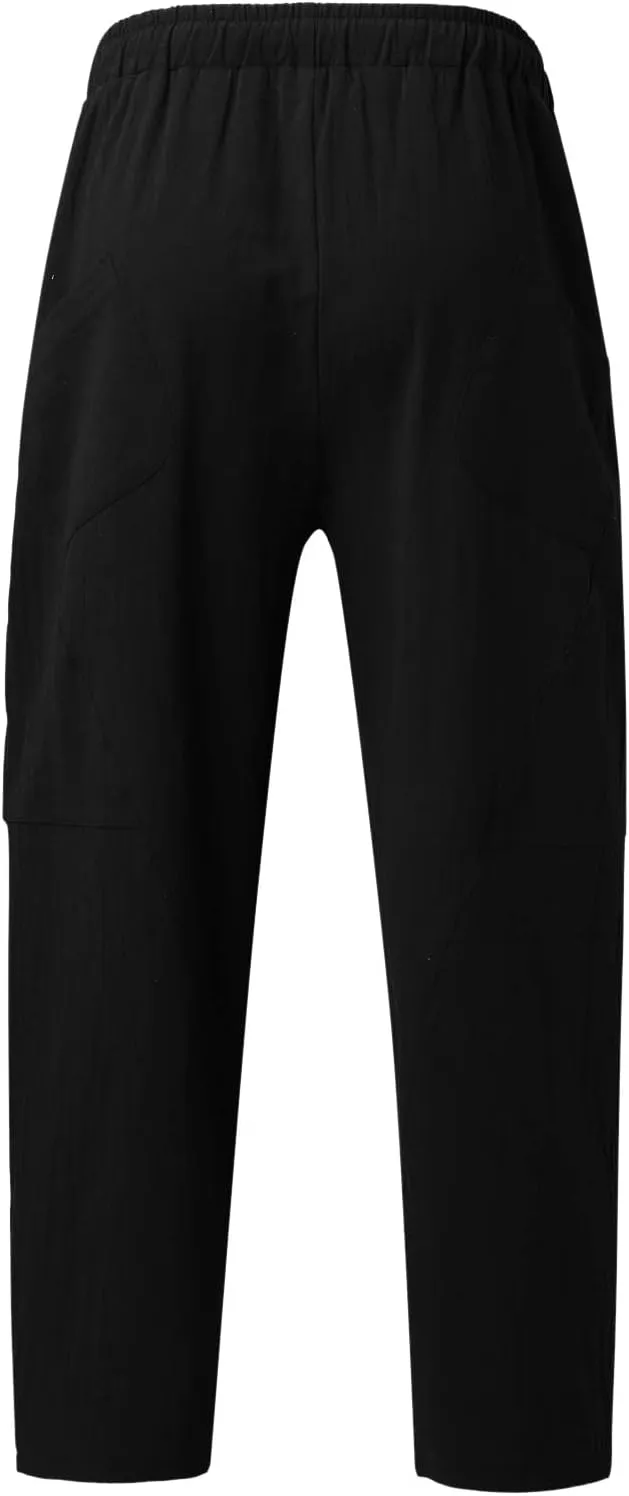 ZYXTIM Men's Casual Harem Pants Plus Size Elastic Waist Tapered Leg Plain Loose Summer Beach Trousers Low Rise Hippie Bottoms