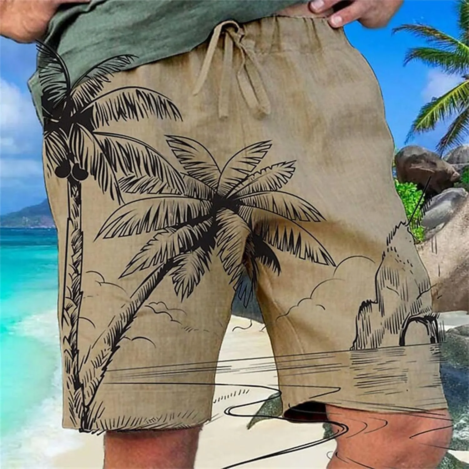 ZYXTIM Mens Linen Shorts 3D Print Holiday Beach Shorts Oversize Loose Fit Lightweight Casual Summer Boardshorts Loungewear